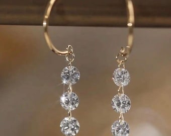 GRA Moissanite Diamond Drop Earrings, 925 Sterling Silver Dangle Earrings
