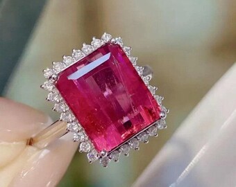 Lab Grown Ruby Ring: Emerald Cut Sterling Silver Moissanite Engagement
