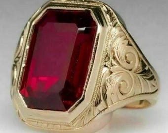 Emerald Cut Lab Grown Ruby Ring: 925 Sterling Silver Anniversary Jewelry