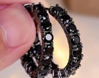 Elegant 925 Sterling Silver Hoop Earrings: Black Moissanite Diamond Party Jewelry