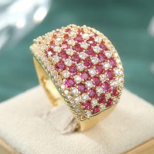 Anello di fidanzamento con rubino taglio rotondo - Argento sterling 925, moissanite e diamanti - Regalo di gioielli