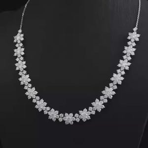 20Ct Round Cut Moissanite Diamond Women&#39;s Tennis Necklace Made In 925 Sterling Silver, Gorgeous Moissanite Diamond Flower Necklace For Her.