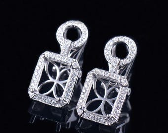 This Estate Omega Back Semi-Set Earrings can fit 10x8mm emerald center stone, accented with small Moissanite diamonds.