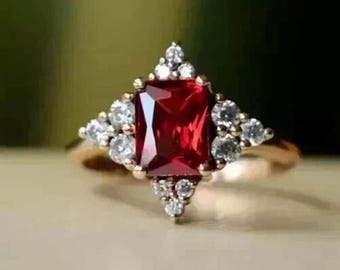 Emerald Cut Lab Grown Emerald Ring: 925 Sterling Silver Moissanite Wedding Band