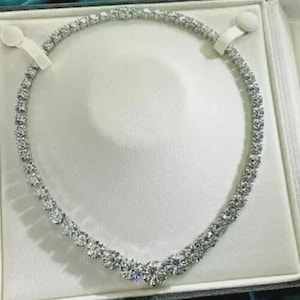 15 Ct Round Cut Moissanite Diamond Women&#39;s Tennis Necklace In 925 Sterling Silver, Sparkling Big Beautiful Moissanite Necklace, Gift For Her