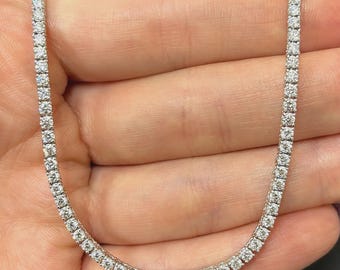 7.50Ct Moissanite Diamond Tennis Necklace: 925 Sterling Silver, Round Cut