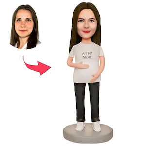 Niestandardowa figurka ciężarnej kobiety ze zdjęcia, spersonalizowany prezent dla przyszłej mamy, żony i mamy, pamiątka, figurka na baby shower
