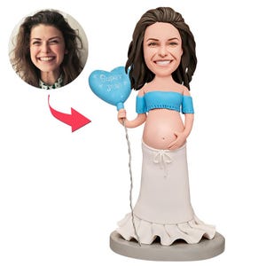 Niestandardowa figurka kobiety w ciąży Bobblehead, spersonalizowany prezent ciążowy, pamiątka super mamy, prezent na baby shower, figurka Bobblehead ze zdjęciem