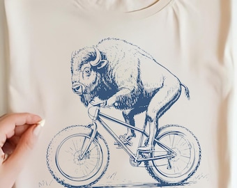 Vintage Bison Cycling T-Shirt Design, Retro Cycling Clipart Gifts, DTF Transfer Digital Download, Trending PNG, Best Seller Gift for Him