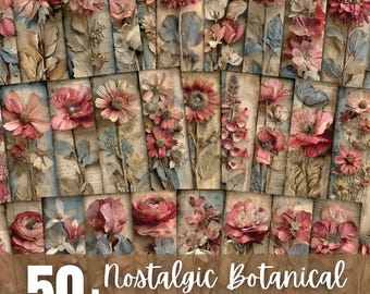 Dried Flowers Botanical Printable Bookmarks | Floral Vintage Bookmarks Sublimation PNG | Fussy Cuts Gift, Junk Journals Ephemera