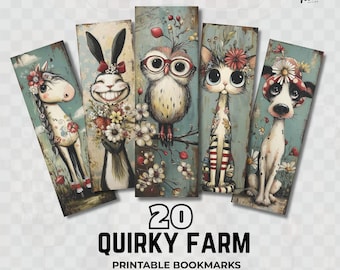 Quirky Farm Animal Printable Bookmarks Set | Whimsical Animal Bookmark Bundle for Kids & Book Lovers | Digital Download PNG JPEG