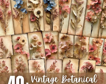 Dried Flowers Whimsical Printable Bookmarks, Watercolor Vintage Bookmarks, Gift for Her | Floral Junk Journal, Fussy Cuts, Bookish PNG