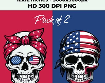 Skull Graphic Bundle T-Shirt Design, USA Flag Trending Skull Clipart Shirt, Sublimation & DTF Transfer, Digital Prints, Instant Download