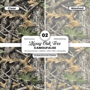 Puede incluir: Dise&ntilde;o de patr&oacute;n sin costuras con estampado de camuflaje Mossy Oak Tree. El dise&ntilde;o incluye hojas y ramas marrones, verdes y tostadas sobre un fondo de corteza texturizada. La imagen incluye el texto "Mossy Oak Tree CAMOUFALGE" y "12x12 pulgadas" (30,48 x 30,48 cm).