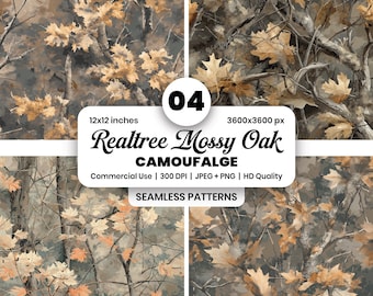 Hunting Camouflage Seamless Patterns Woodland Real Tree Mossy Oak Style Digital Paper PNG JPG 300 DPI Instant Download