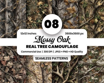 Patrón de camuflaje sin costuras Realtree Mossy Oak, diseño de caza, descarga digital en formato JPEG y PNG, equipo táctico, diseño de camuflaje para caza en bosque.