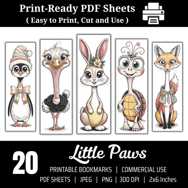 Cute Animal Printable Bookmarks PNG, Wall Art, Home Decor, Gift for Her ...