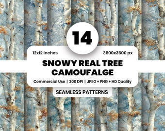 Snow RealTree Huntingシームレスパターン、ウッドランドカモ、Cozy Tumblerラップ、DTF転写、クラフト用品＆タクティカルギア、デジタルダウンロード
