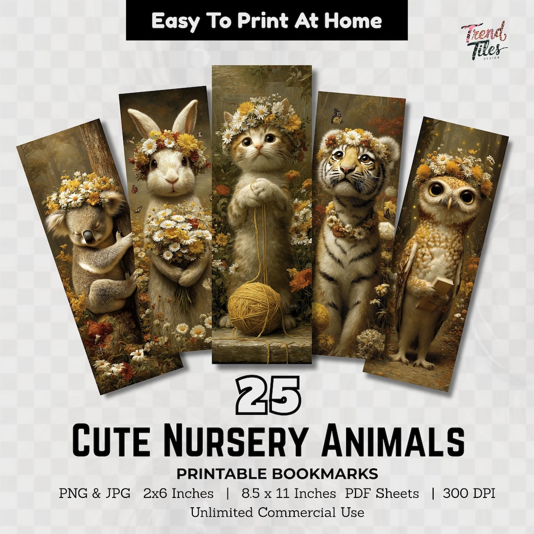 Cute Nursery Animal Printable Bookmarks for Kids Baby Woodland Animal ...
