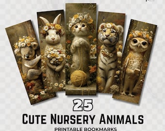 Cute Nursery Animal Printable Bookmarks for Kids Baby Woodland Animal Bookmark Set PNG JPG PDF | Instant Download