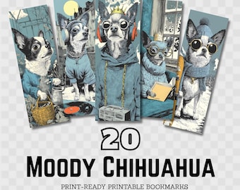 Moody Chihuahua Printable Bookmarks, Wall Art, Book Lover, Gift for Her, Dog Gifts, Bookish PNG, Sublimation Design,Instant Digital Download