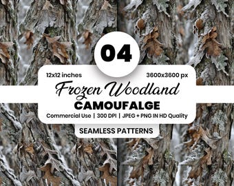 Frozen Woodland Camo Seamless Pattern PNG, Winter Snow Hunting Design, Military Outdoor, Digital Download, Scrapbook Paper, Craft Supplies