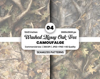 Washed Mossy Oak Camo Seamless Pattern, Digital Download, Y2K Woodland Tree Bark, Hunting Digital Paper, Tumbler Designs, Craft Supplies