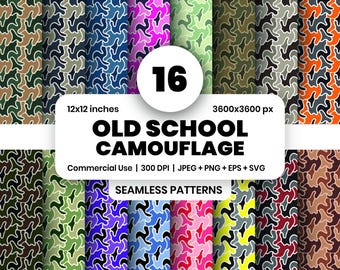 Old School Camouflage Seamless Patterns, Digital Camouflage, Duck Hunting Design, Camo Background, Woodland Camo, Jpeg Png SVG EPS-10