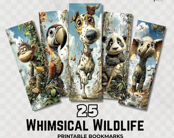 Whimsical Animal Printable Bookmarks, Cute Kidcore Bookmark, Nursery Bookish PNG, Digital Download, Book Lover Gift, Baby Shower Decorations