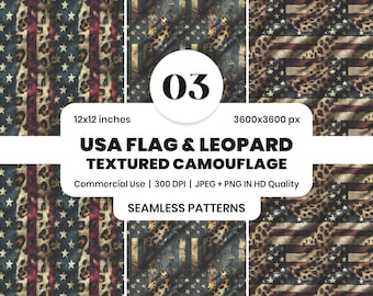 USA Leopard Print Seamless Pattern | Camo & Patriotic Fabric PNG | American Flag Sublimation Design |  Digital Download for Y2K Clothing