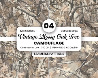 ビンテージ Mossy Oak Realtree カモフラージュシームレスパターン、ハンティングカモウッドランドデジタルペーパーPNG、カモ柄スマホケース、タンブラーラップ、タクティカルギア