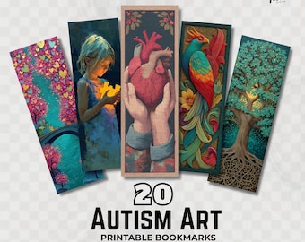 Autism Art Printable Bookmarks, Whimsical Kidcore Bookmark PNG, Bookish Digital Download PDF,Book Lover Accessories,Fussy Cuts, Gift for Her