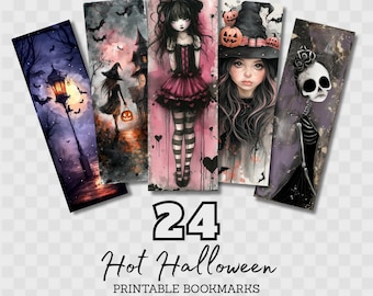 Whimsical Halloween Printable Bookmarks Set PNG, Digital Download, Book Lover Gift, Bookmarks for Women, Junk Journal, Unique Bookish Gifts
