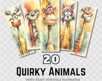 Quirky Cartoon Animal Printable Bookmarks, Kidcore PNG JPG PDF (Digital Download)