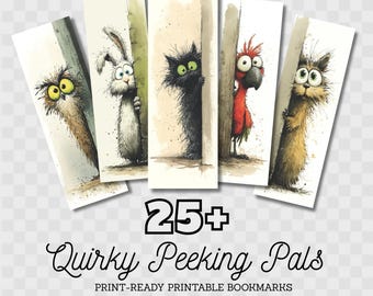 Whimsical Watercolor Animal Bookmarks, Peeking Animals & Birds Fussy Cuts, Cute Kids Bookmarks, Digital Download Journals, Storybook Kidcore