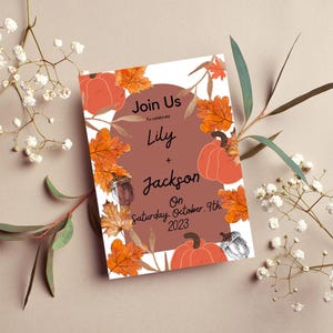 Invito a nozze a tema "Autunno raccolto amore" - Schede dettagliate/RSVP - ridimensionabili con l'account Canva Pro Invito a nozze "Whimsical Pumpkin Patch"