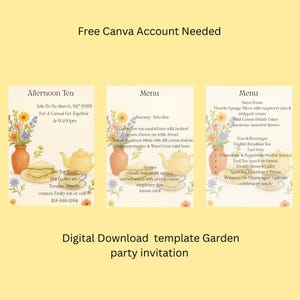 Afternoon Tea Party Invitation | 5x7 Editable Template | Canva Download | Floral Tea Time Invite + Menu Cards | Spring Event Printable