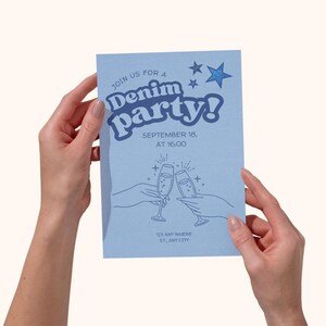 Editable Denim Party Invitation, Blue Denim Jeans Theme Invite, Casual Birthday or Dinner Party, Printable or Textable Digital Download