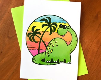 Chill-o-saurus Tropical Dinosaur Greeting Card