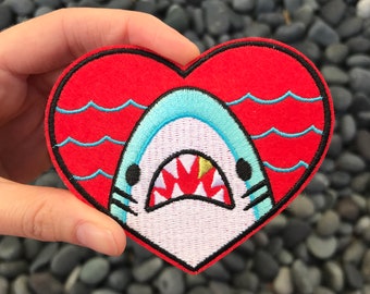 Shark Heart Love Bites Iron On Patch