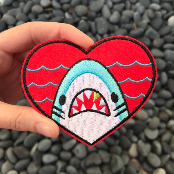 Shark Heart Love Bites Iron On Patch