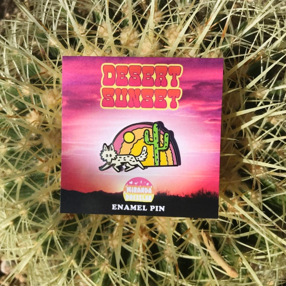 Desert Coyote Cactus Sunset Enamel Pin - Etsy