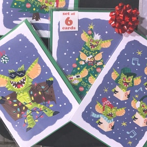 Conjunto de 6 cartões de Natal Gremlins para presente