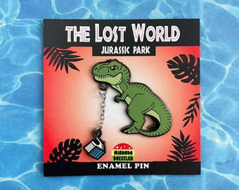 Lost World T Rex Enamel Pin With Dog House on Chain - Etsy