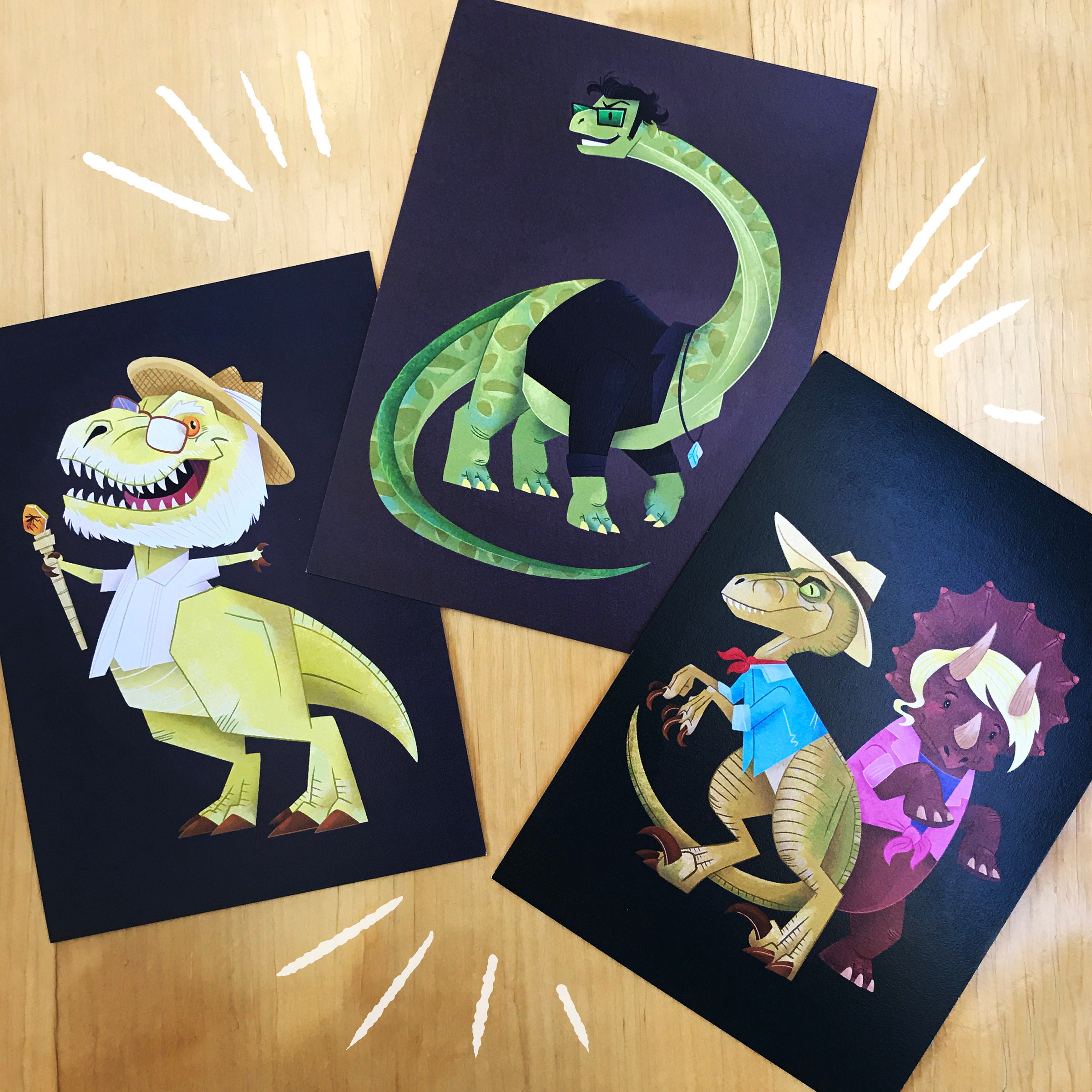Jurassic Park Dinosaur Cast Illustrations 5x7 Mini Print Set