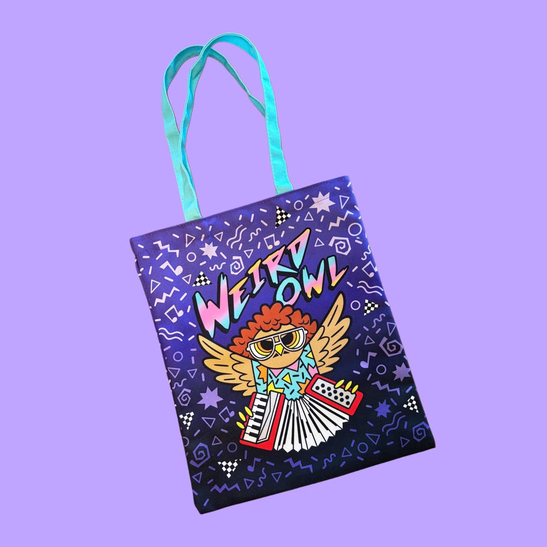 Weird Owl Al Yankovic Canvas Tote Bag 80s 90s Music Geeky Nerdcore