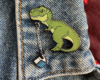 Lost World T Rex Enamel Pin With Dog House on Chain - Etsy