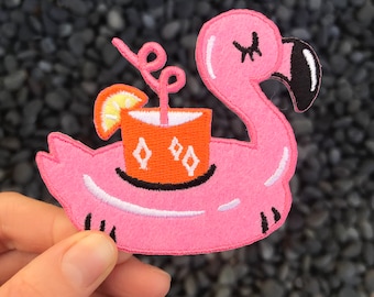 Flamingo Pool Float Iron On Patch