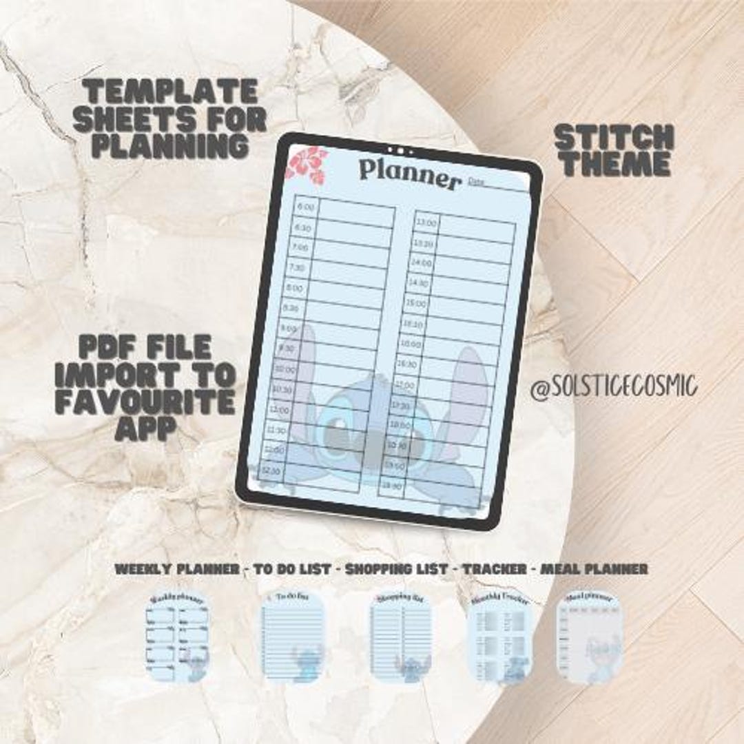 Stitch Planning Templates for Digital Planning (hourly, Tracker, Meal ...