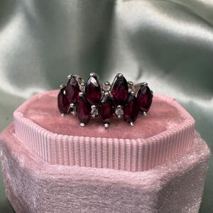 Marquise imitation ruby cluster ring, size 10.5, sterling silver band